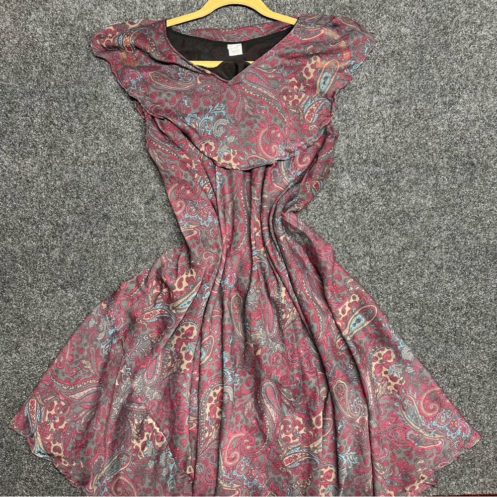 Boho chiffon flowy paisley print midi dress western cowgirl festival wedding